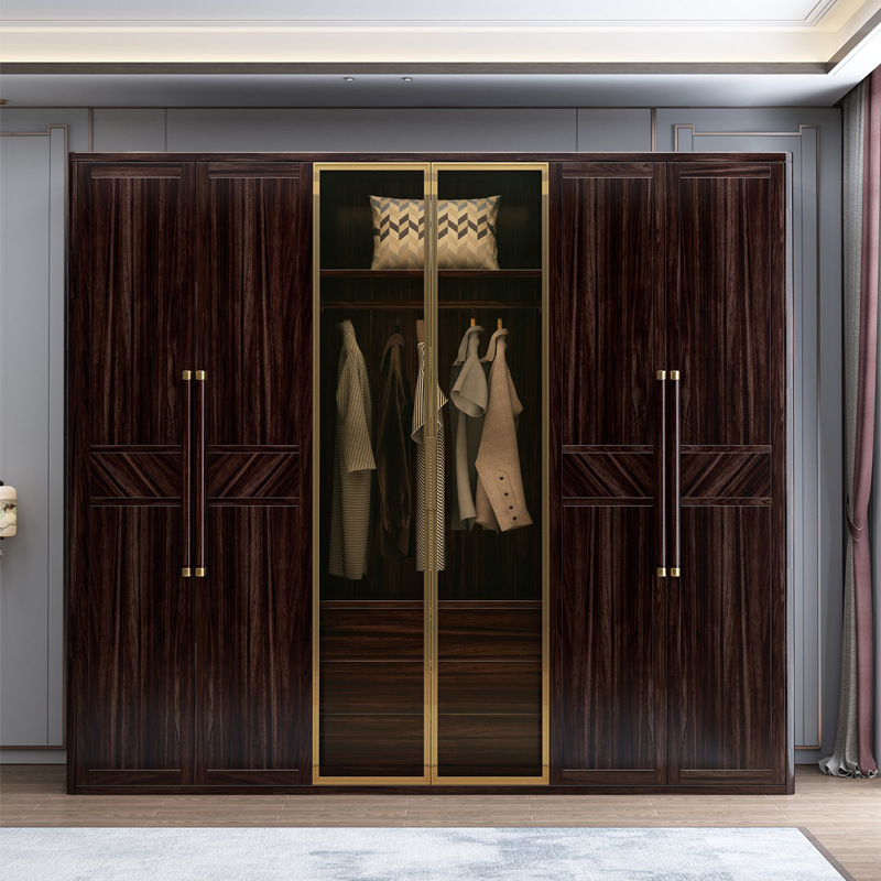新中式家具 胡桃木实木衣柜 对四五开门储物大衣橱