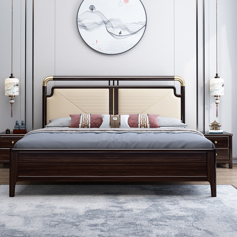 新中式家具 胡桃木全实木床1.5米1.8m大婚床