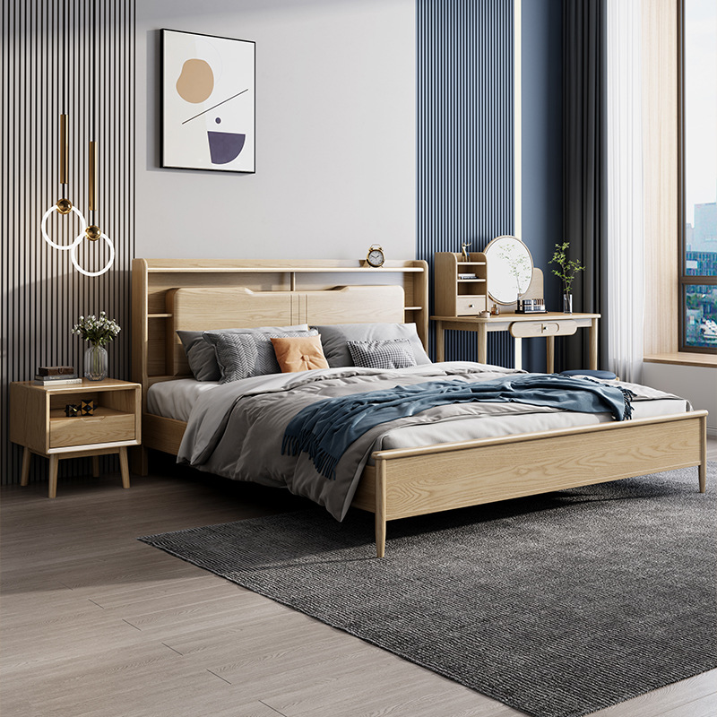 北欧家具 全实木床卧室1.8米白蜡木北欧床
