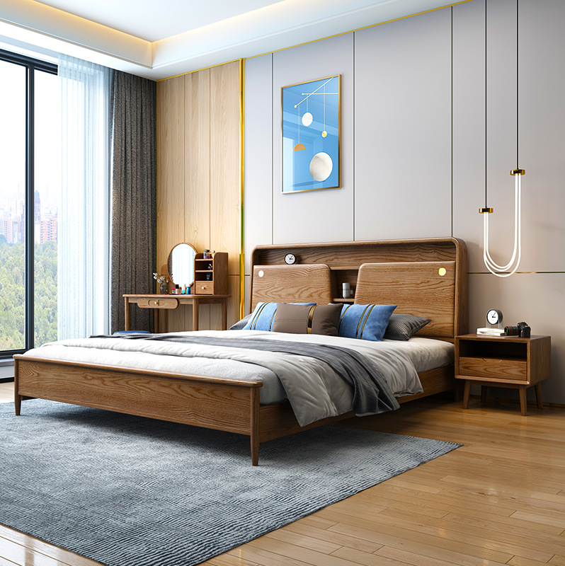 北欧家具 白蜡木实木床 主卧室双人床