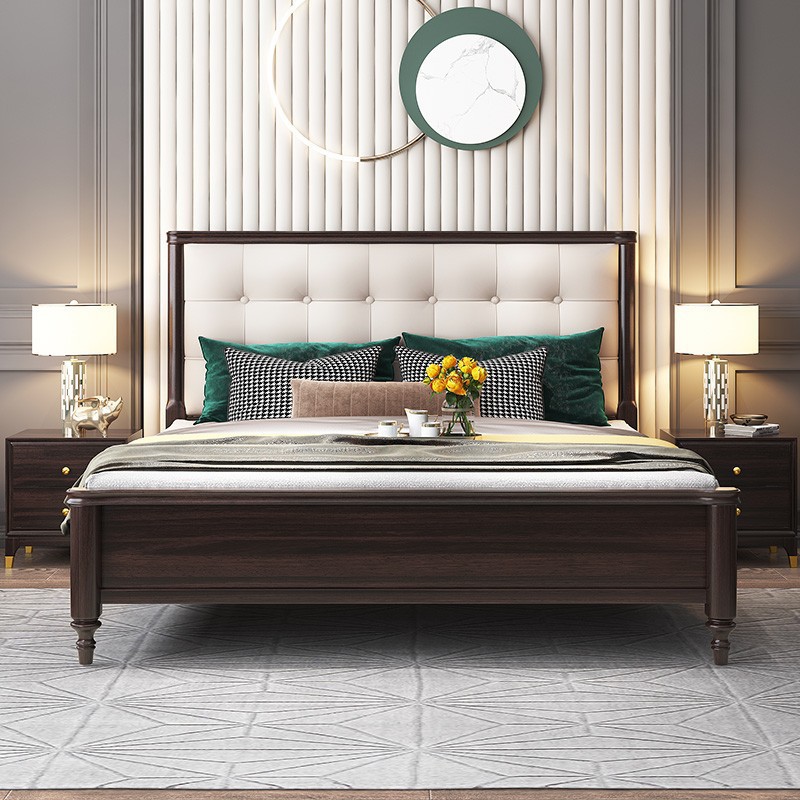 美式家具 轻奢樱桃木实木床 1.8米双人床 美式家具 轻奢樱桃木实木床 1.8米双人床