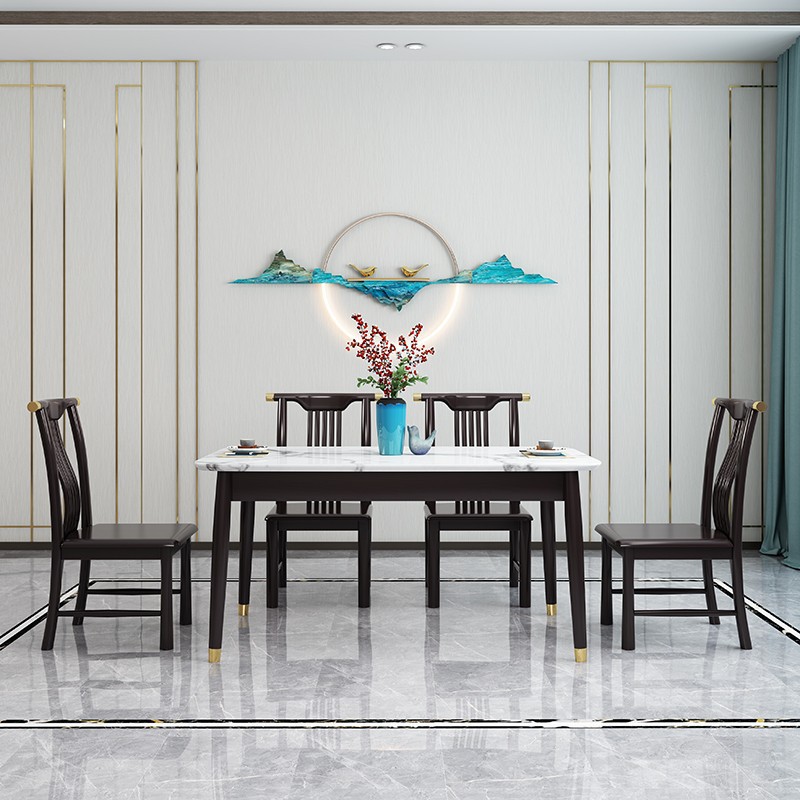 新中式家具 岩板餐桌椅组合 简约现代长方形餐桌 新中式家具 岩板餐桌椅组合 简约现代长方形餐桌