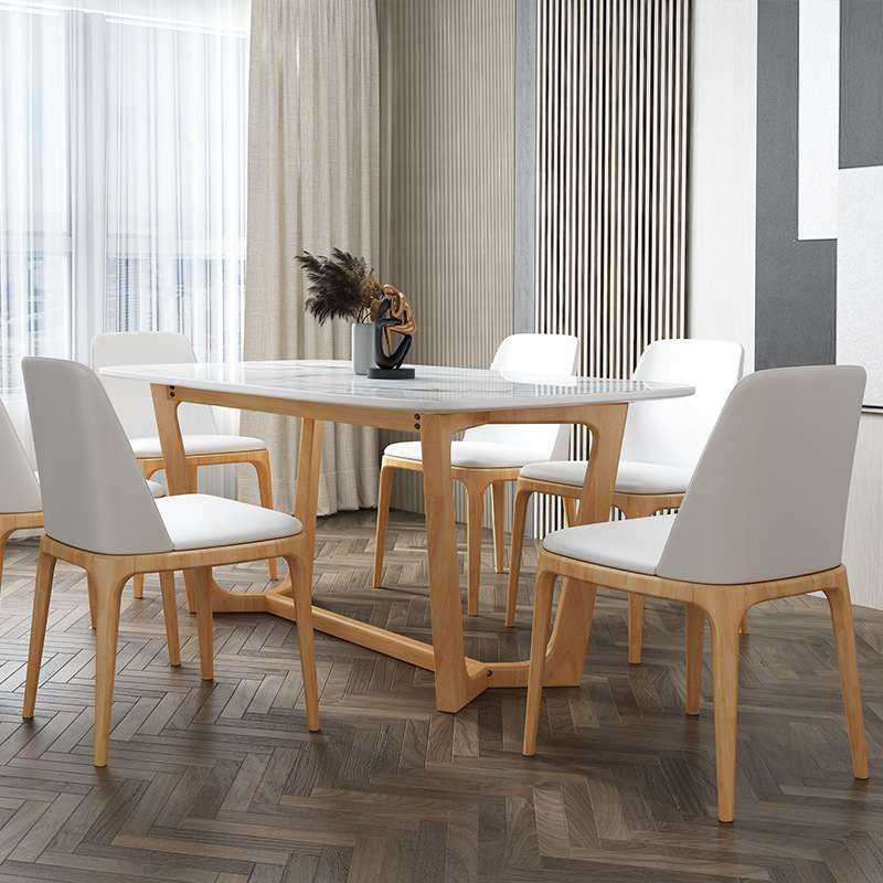北欧简约家具 长方形岩板实木餐桌椅 北欧简约家具 长方形岩板实木餐桌椅