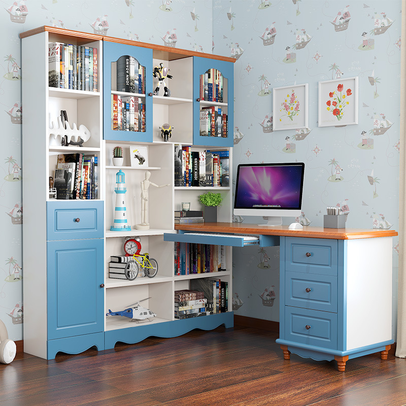 简约书桌书架一体组合电脑桌卧室转角家用儿童学习桌子