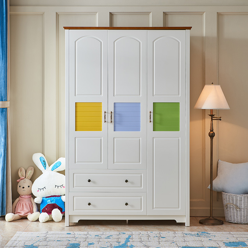 儿童家具 儿童衣柜 卧室三门衣柜 抽屉式收纳储物家用多功能平开门