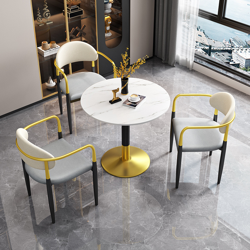 办公家具 岩板轻奢会客洽谈接待小圆桌椅