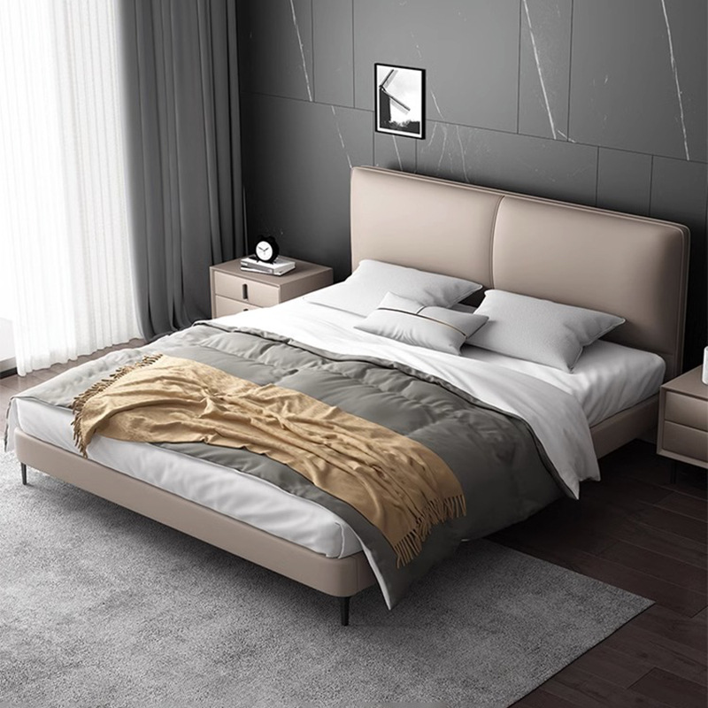 简约家具 现代简约大婚床轻奢意式极简床 双人实木真皮床