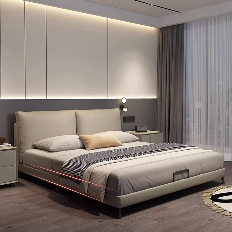 简约家具 轻奢现代纳帕真皮床佛山卧室家具皮床