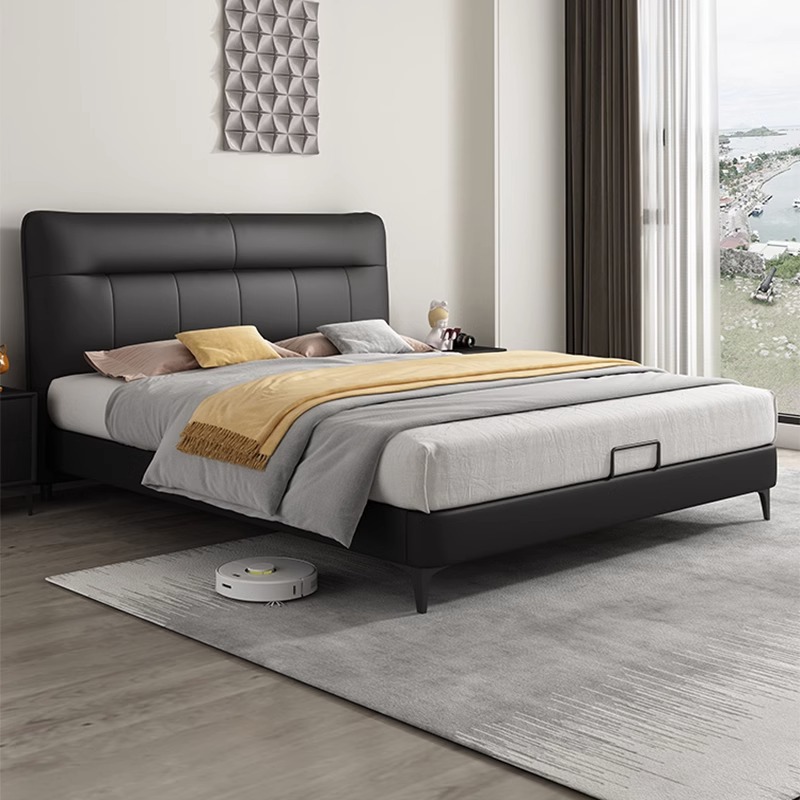 简约家具 头层牛皮主卧双人软包皮床意式极简真皮床