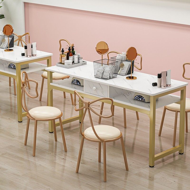 办公家具 美甲桌子椅套装轻奢网红爆款 双人日式仿大理石小台