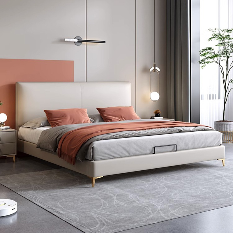 简约家具 小户型皮艺床意式极简主卧双人大床卧室软包真皮床