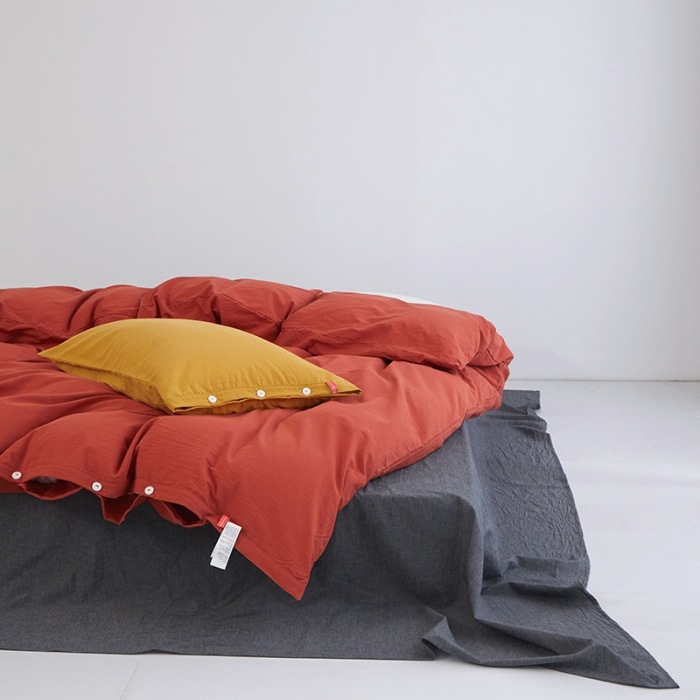 家居家纺 全棉水洗棉色经色纬高支高密纽扣款工艺混搭拼色四件套