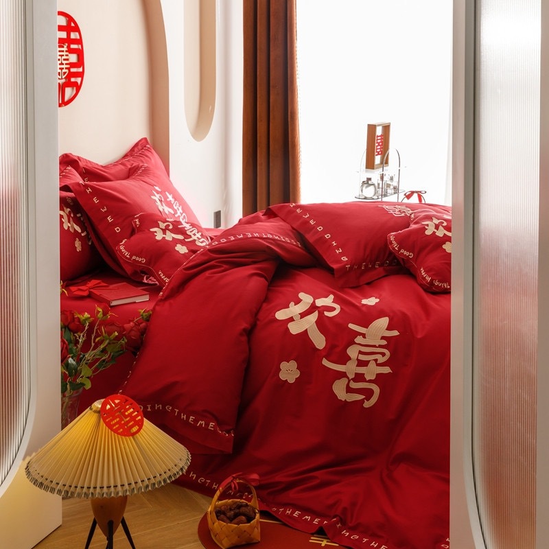 家居家纺 全棉100支长绒棉结婚床上用品四件套