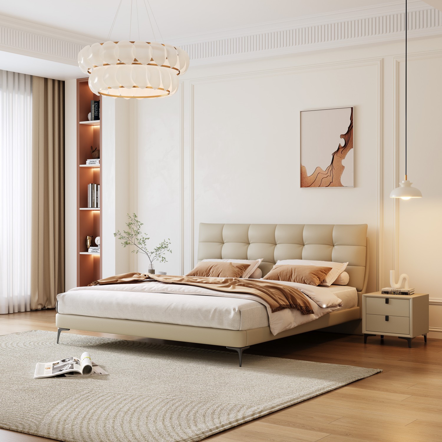 简约家具 真皮软床猫爪皮意式极简皮床