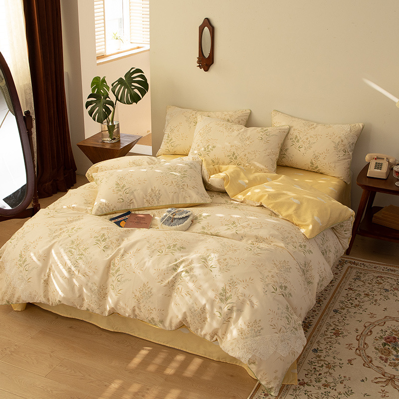 家居家纺 全棉嵌条四件套蕾丝小姐系列田园系列床上用品四件套