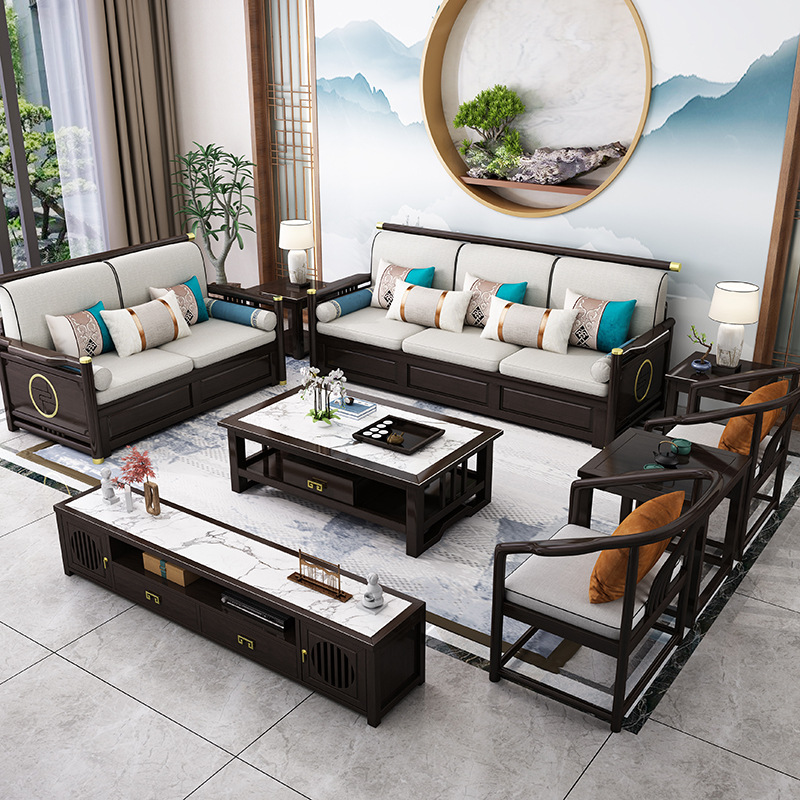 新中式家具 实木沙发组合客厅 轻奢布艺禅意别墅家具 新中式家具 实木沙发组合客厅 轻奢布艺禅意别墅家具