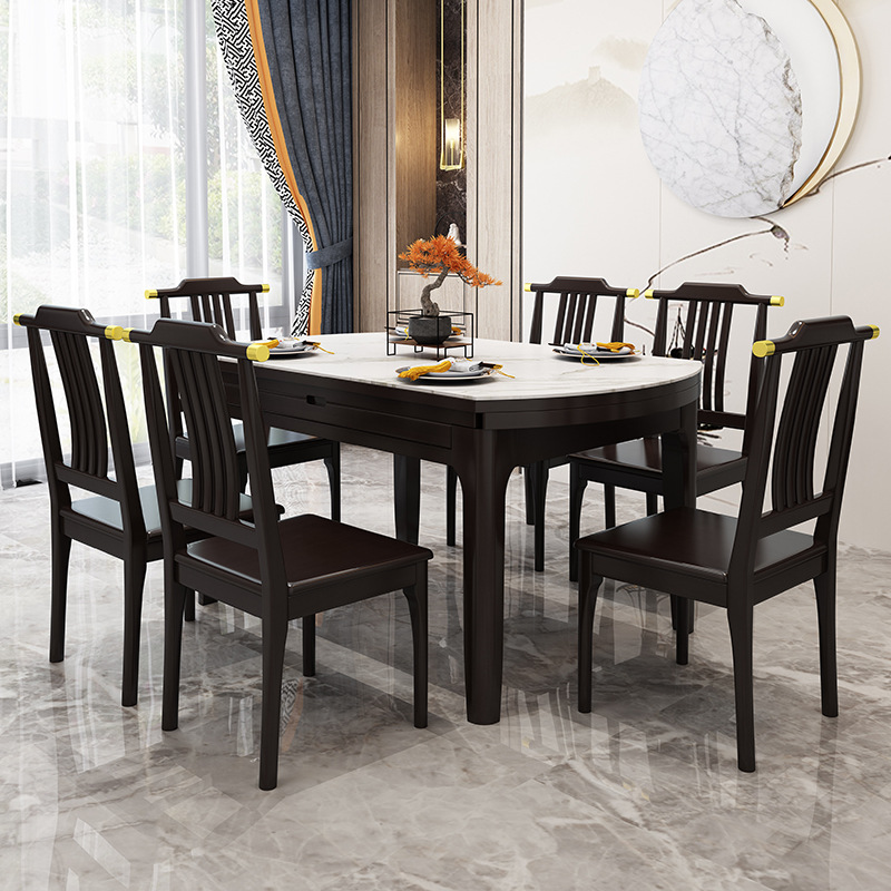 新中式家具 实木餐桌椅 可伸缩方圆两用岩板餐桌 新中式家具 实木餐桌椅 可伸缩方圆两用岩板餐桌