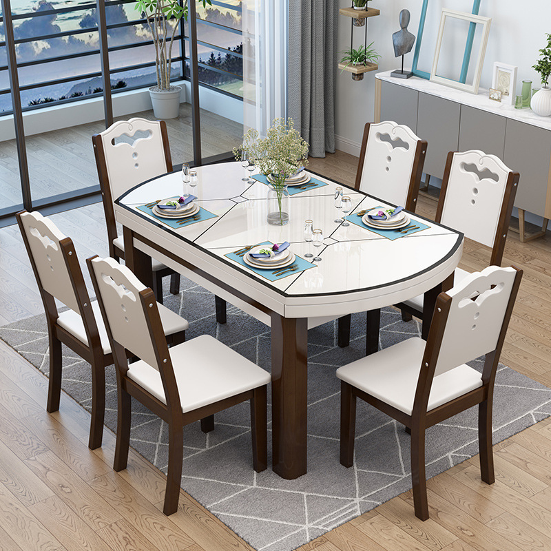 简约家具 全实木餐桌椅组合 现代简约可伸缩折叠餐桌椅