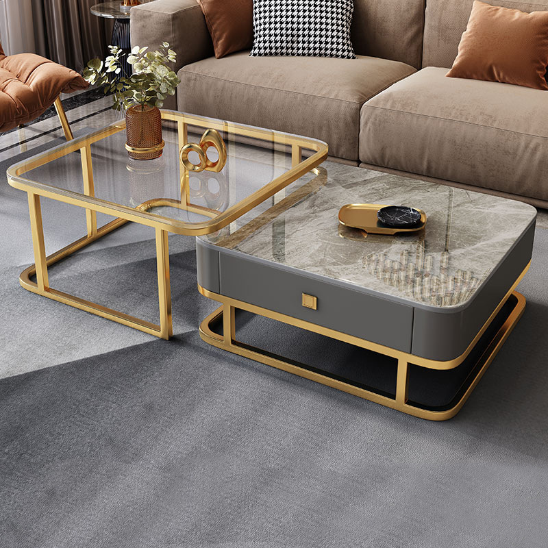简约家具 轻奢意式岩板茶几电视柜 现代简约伸缩正方形茶几桌