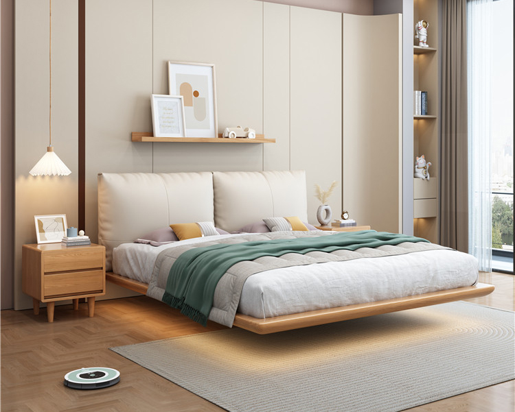 北欧家具 白蜡木无床头床架悬浮床