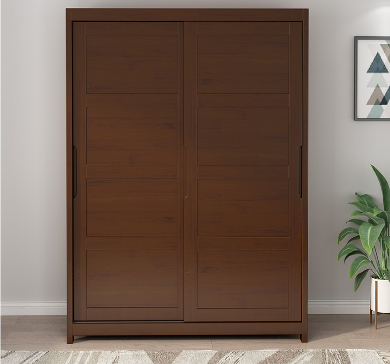 北欧家具 实木推拉门衣柜带顶柜 现代简约原木风移门大衣橱滑门柜子