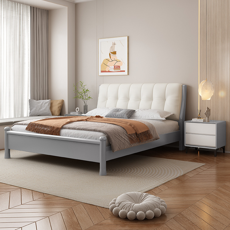 北欧家具 现代简约软包实木床 小户型出租房单人床