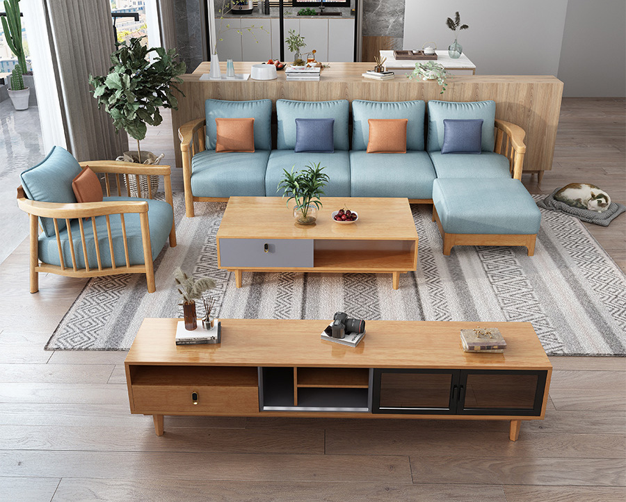 北欧家具 全实木沙发 现代简约轻奢单人原木转角小户型沙发组合