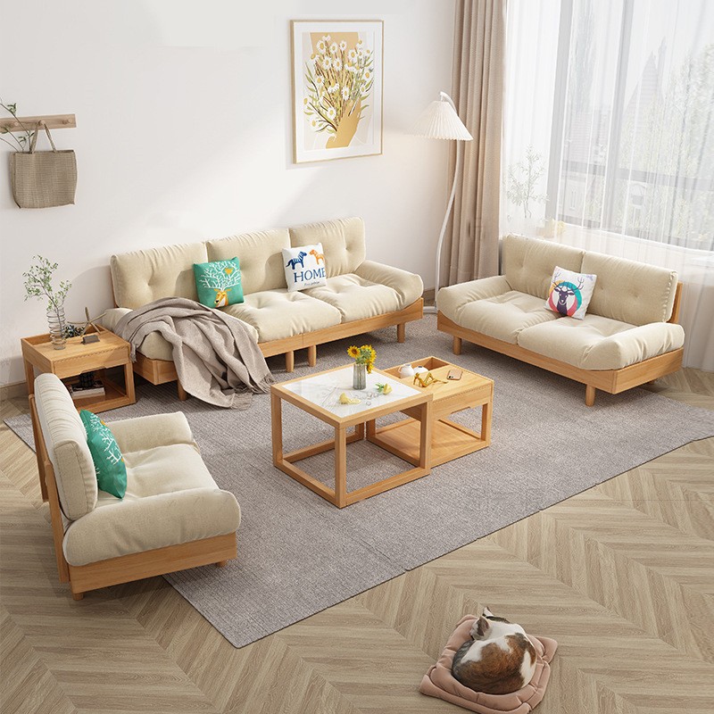 北欧家具 原木奶油风云朵沙发 现代小户型全实木布艺沙发