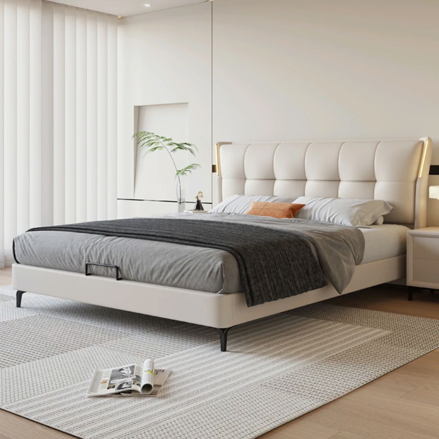 简约家具 轻奢风软床 现代简约带灯婚床