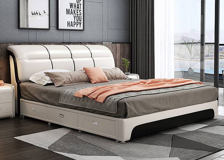 简约家具 现代简约真皮床 简约轻奢主卧双人床