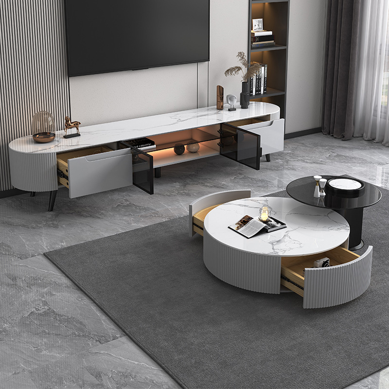 简约家具 轻奢岩板茶几电视柜组合