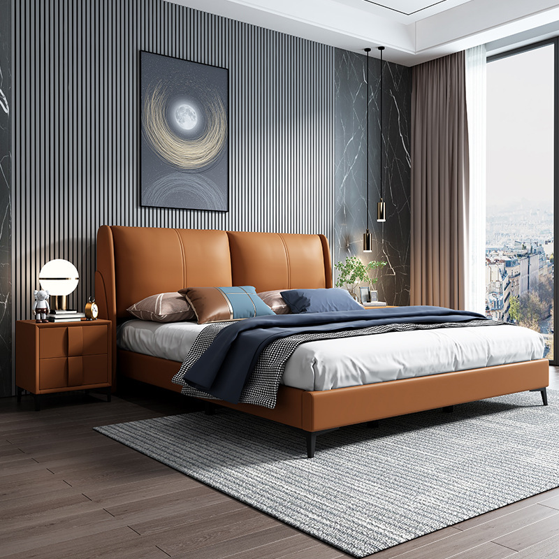 简约家具 意式轻奢双人床 卧室悬浮大象耳朵单人皮床