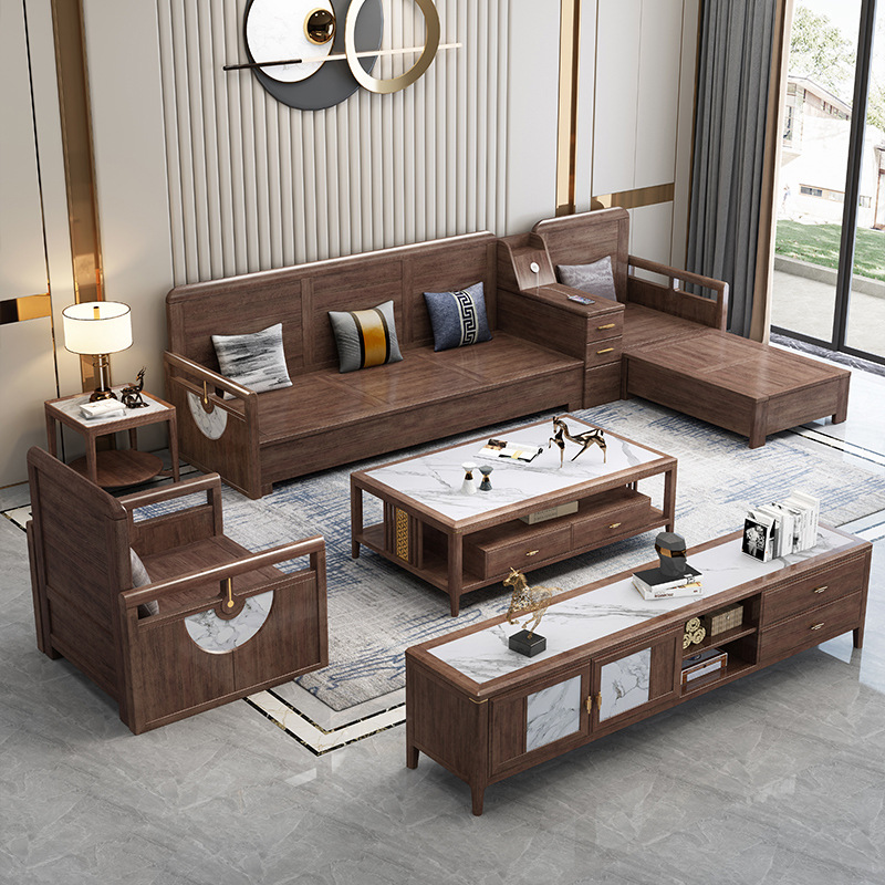 新中式家具 胡桃木实木沙发 现代简约实木储物沙发 新中式家具 胡桃木实木沙发 现代简约实木储物沙发