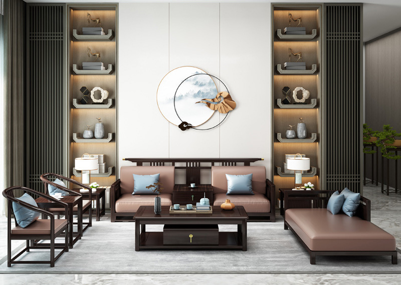新中式全实木沙发 别墅大户型禅意中国风家具 新中式全实木沙发 别墅大户型禅意中国风家具