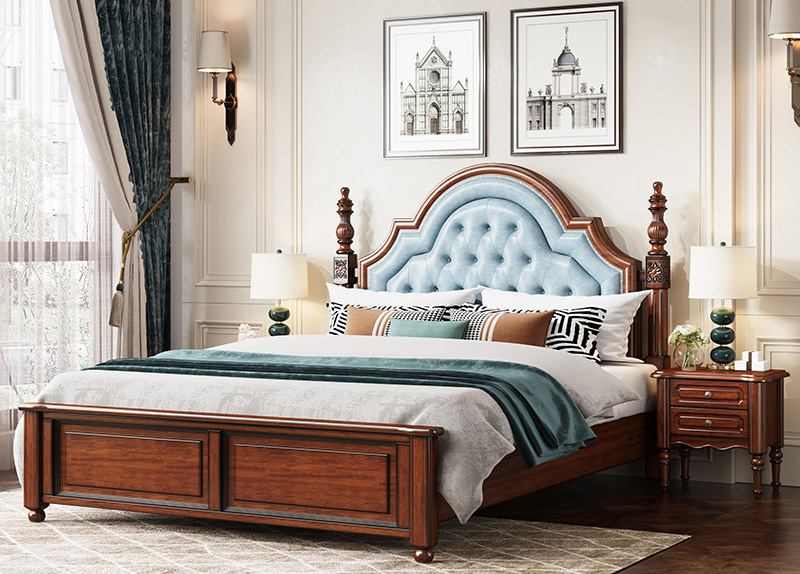 美式家具 美式乡村实木床 复古软包简约主卧仿古大床 美式家具 美式乡村实木床 复古软包简约主卧仿古大床